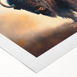 Rolled canvas wall art depicting a majestic buffalo in a vibrant natural setting, showcasing intricate design details and rich colors, ideal for wildlife enthusiasts.