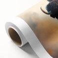 Close-up of a rolled canvas featuring a stunning buffalo design, part of a wildlife wall art collection, showcasing vibrant colors and intricate details, perfect for home decor.