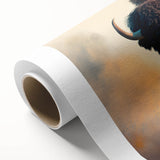 Close-up of a rolled canvas featuring a stunning buffalo design, part of a wildlife wall art collection, showcasing vibrant colors and intricate details, perfect for home decor.