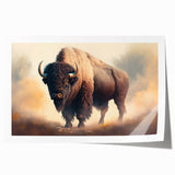 Vibrant wall art print showcasing a majestic American bison in a natural landscape, emphasizing its rich textures and colors, perfect for wildlife enthusiasts' decor.