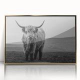 Framed acrylic wall art showcasing a majestic buffalo, designed with a gold accent, ideal for wildlife enthusiasts and modern home decor. Perfect for adding a touch of nature to any space.