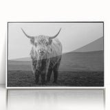 Framed acrylic wall art featuring a detailed illustration of a buffalo from the "A Wild Life" collection, presented with a sleek white frame, ideal for nature enthusiasts.