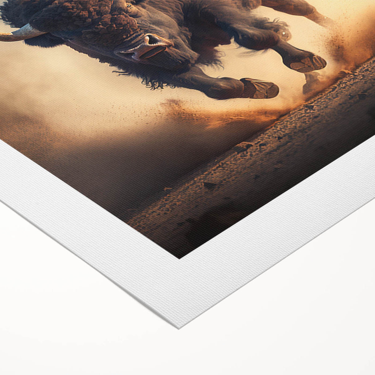 Buffalo wall art design on rolled canvas, showcasing a majestic bison in a natural setting, ideal for wildlife enthusiasts and home decor. Perfect for adding a touch of nature to any space, this piece highlights earthy tones and intricate details.