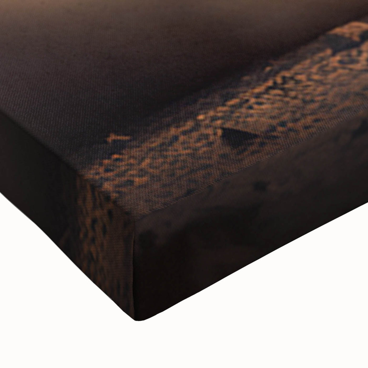 Close-up of a vibrant buffalo wall art design on stretched canvas, showcasing intricate details and rich colors, perfect for adding a wild touch to home décor.