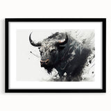 Black-framed wall art featuring a majestic buffalo design, showcasing intricate details and textures, perfect for wildlife enthusiasts and home decor.