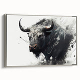 Framed canvas wall art featuring a side view of a majestic buffalo in a silver frame, ideal for wildlife enthusiasts and home decor, showcasing detailed textures and vibrant colors.