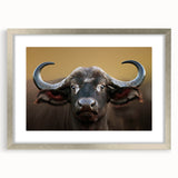 Framed wall art featuring a striking buffalo design from the "A Wild Life" collection, showcasing a silver mat and elegant presentation, perfect for animal lovers.