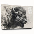 Acrylic glass wall art depicting a side view of a majestic buffalo, showcasing intricate design details and vibrant colors, ideal for wildlife enthusiasts and home décor.