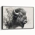 Framed wall art showcasing a side view of a majestic buffalo, designed in a contemporary style with bold colors, perfect for wildlife enthusiasts and modern decor.