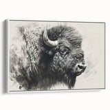 Framed wall art featuring a side view of a majestic buffalo, showcasing intricate design details against a white background, perfect for wildlife enthusiasts.
