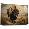 Acrylic wall art featuring a side view of a majestic buffalo, designed by Bisson, showcasing intricate details and vibrant colors, perfect for wildlife enthusiasts.