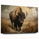 Side view of a buffalo wall art piece from the A Bisson Design collection, showcasing vibrant colors and intricate details on acrylic glass, perfect for wildlife enthusiasts.