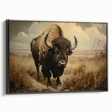 Framed canvas wall art depicting a striking black side view of a buffalo, showcasing intricate details and textures, perfect for wildlife enthusiasts and home decor.