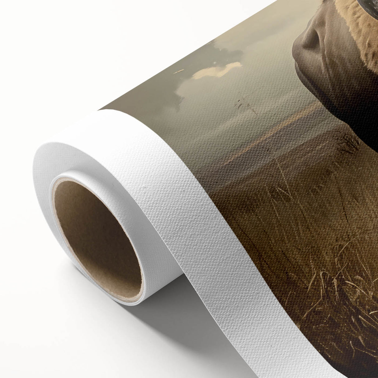 Buffalo wall art designed with intricate details depicting a bison in a natural setting, printed on high-quality rolled canvas, perfect for wildlife enthusiasts' decor.