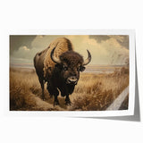 Buffalo wall art print showcasing a detailed bison design with vibrant colors, ideal for wildlife enthusiasts and home decor, rolled and ready for framing.