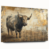 Side view of a modern wall art design featuring a majestic buffalo, created in a vibrant acrylic glass finish, perfect for wildlife enthusiasts and home decor.