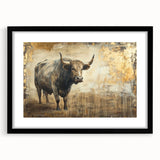 Framed wall art featuring a majestic buffalo design from the A Bisson collection, presented with a black mat and sleek frame, perfect for wildlife enthusiasts.
