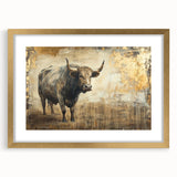 Framed wall art depicting a majestic buffalo in a natural setting, showcasing intricate details and rich colors, perfect for wildlife enthusiasts and home decor.