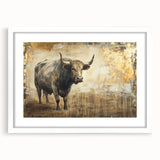 Framed wall art featuring a striking bison design in a modern white mat, perfect for wildlife enthusiasts. Ideal for adding a natural touch to home decor.