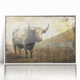 Framed wall art showcasing a majestic buffalo design with a vibrant acrylic finish, set against a sleek white background, perfect for wildlife enthusiasts' decor.