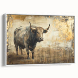 Framed canvas wall art featuring a side view of a majestic buffalo, showcasing intricate bison design details and a sleek white border, perfect for wildlife enthusiasts.