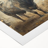 Buffalo wall art design printed on rolled canvas, showcasing intricate textures and earthy colors, ideal for wildlife enthusiasts and home decor.