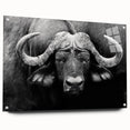 Side view of a buffalo wall art piece from the "A Wild Life" collection, showcasing vibrant colors and intricate details, printed on acrylic glass with pins for easy display.