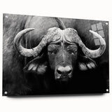 Side view of a buffalo wall art piece from the "A Wild Life" collection, showcasing vibrant colors and intricate details, printed on acrylic glass with pins for easy display.