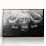 Framed acrylic wall art featuring a striking black bison design, showcasing detailed textures and bold colors, perfect for wildlife enthusiasts and modern decor.