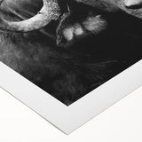 Rolled canvas wall art depicting a striking buffalo design, showcasing vibrant colors and intricate details, perfect for wildlife enthusiasts and home decor.