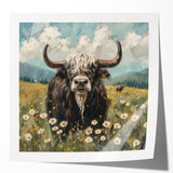 Buffalo wall art design featuring a majestic bison in a natural landscape, printed on glossy canvas, ideal for wildlife enthusiasts and home decor.