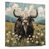 Side view of a striking buffalo wall art piece from the A Bisson Design collection, featuring vivid colors and sleek acrylic glass finish, ideal for wildlife enthusiasts.