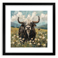 Framed black wall art showcasing a striking design of a buffalo, part of the 'A Bisson Design' collection, ideal for wildlife enthusiasts and modern decor.