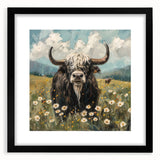 Framed black wall art showcasing a striking design of a buffalo, part of the 'A Bisson Design' collection, ideal for wildlife enthusiasts and modern decor.