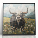 Framed wall art featuring a striking black buffalo design, set against a sleek black frame. This wildlife-inspired piece enhances modern decor with its bold, artistic representation of nature.