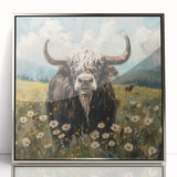 Framed wall art showcasing a detailed front view of a silver-acrylic buffalo design, part of the 'Animals: A Wild Life' collection, ideal for nature-themed decor.