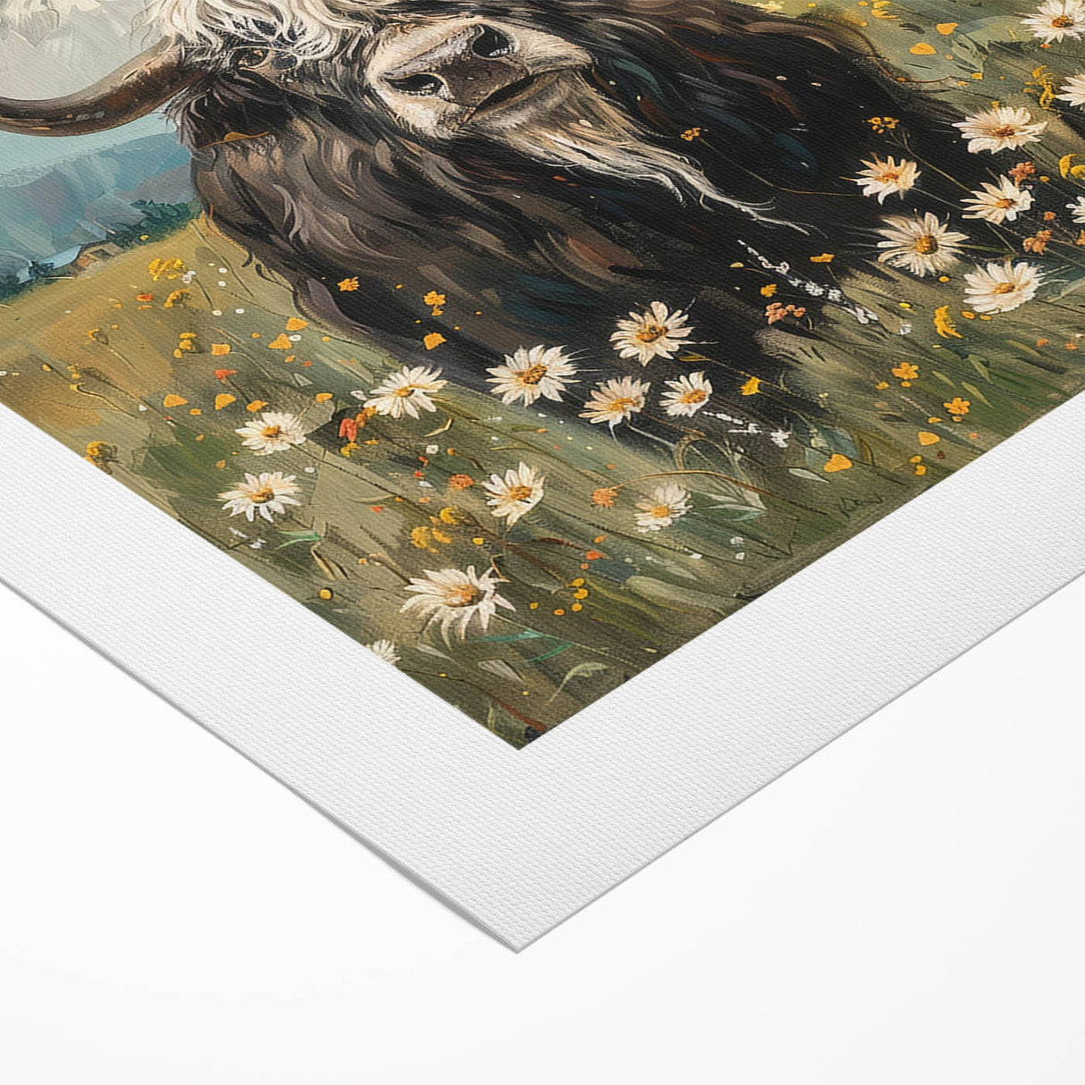 Buffalo wall art design on rolled canvas, showcasing a vibrant depiction of a bison in a natural setting, perfect for wildlife enthusiasts and home decor.