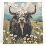 Stretched canvas artwork depicting a majestic buffalo in a natural setting, showcasing vibrant colors and intricate details, perfect for nature-themed decor.