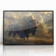 Framed acrylic wall art featuring a striking black and white design of a bison, showcasing intricate details and textures, perfect for wildlife enthusiasts and modern decor.