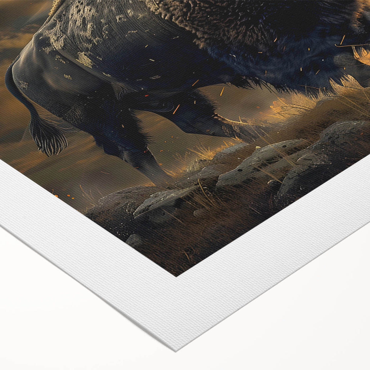Buffalo wall art design on rolled canvas, showcasing a detailed illustration of a bison in a natural setting, ideal for wildlife enthusiasts and home decor.