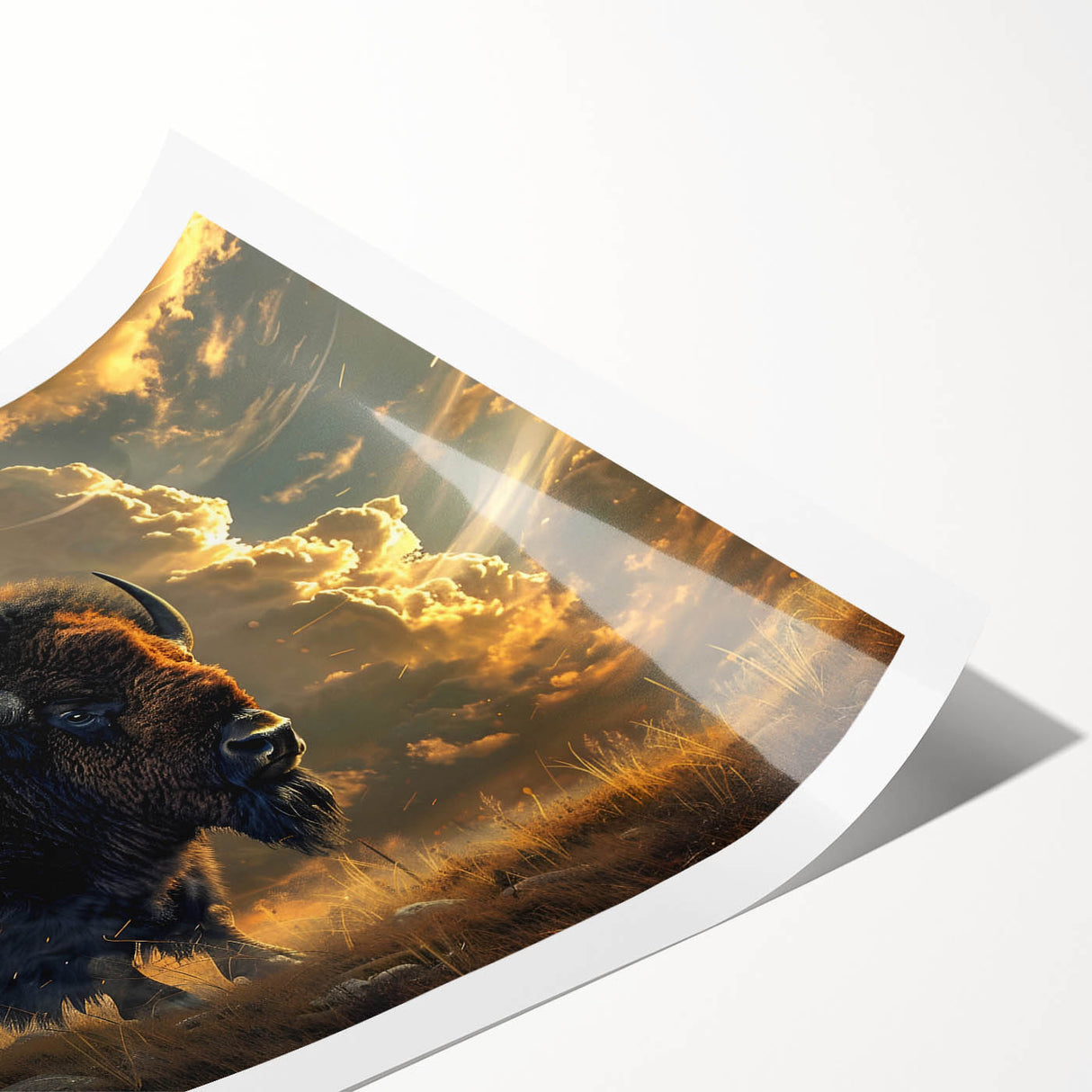 Buffalo wall art print showcasing a detailed bison design, featuring earthy tones and intricate textures, ideal for wildlife enthusiasts and home decor.