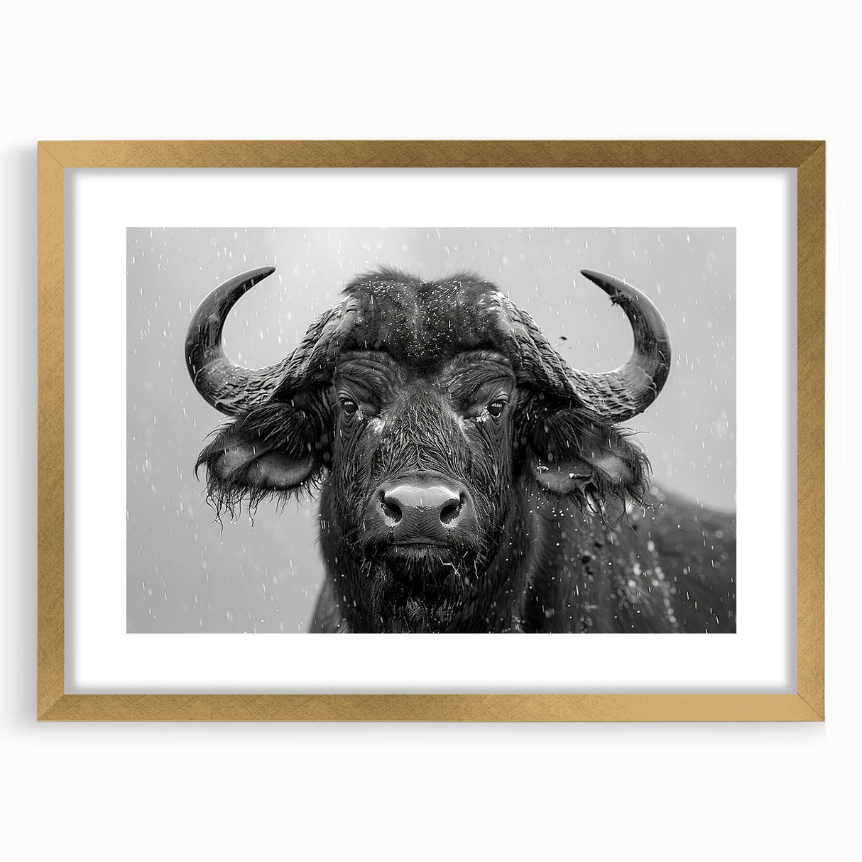 Stunning wall art featuring a majestic buffalo design in a gold frame, ideal for wildlife enthusiasts, enhancing any home decor with a touch of nature.