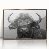 Framed wall art featuring a stunning design of a buffalo, showcasing intricate details and a gold-accented frame, perfect for wildlife enthusiasts and home decor.