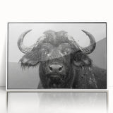 Framed acrylic wall art of a wild buffalo, showcasing intricate bison design in a white frame, perfect for wildlife enthusiasts and modern decor.