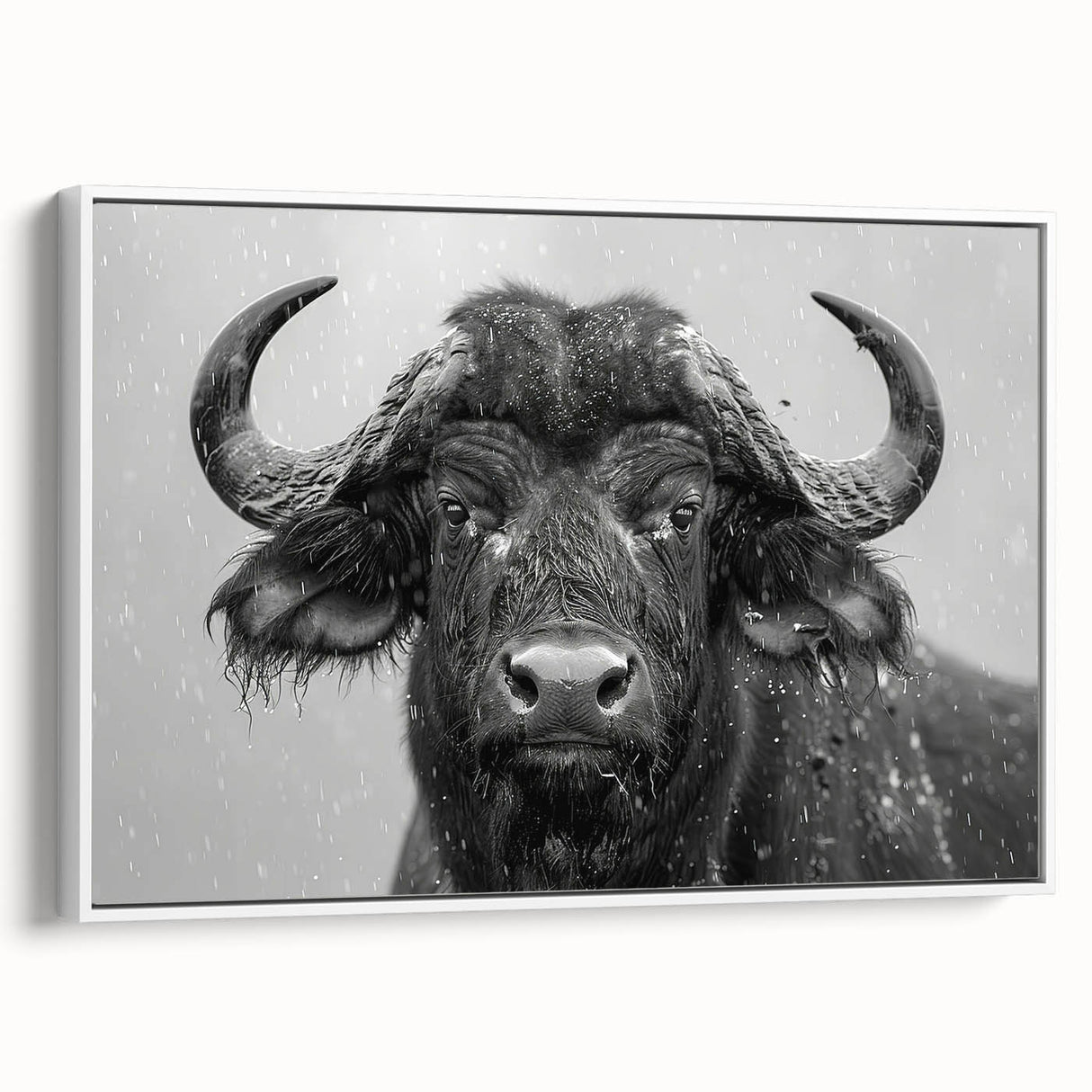 Framed canvas wall art depicting a side view of a majestic buffalo, showcasing intricate details and a vibrant color palette, perfect for wildlife enthusiasts.