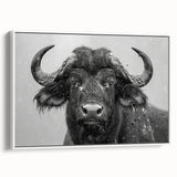 Framed canvas wall art depicting a side view of a majestic buffalo, showcasing intricate details and a vibrant color palette, perfect for wildlife enthusiasts.