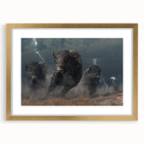 Framed wall art featuring a striking design of a buffalo, showcasing intricate details and a gold mat. Perfect for wildlife enthusiasts, this piece adds elegance to any decor.