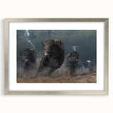 Framed wall art featuring a majestic buffalo design in silver frame, perfect for wildlife enthusiasts, showcasing intricate details and vibrant colors in a contemporary decor style.