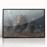 Framed wall art featuring a striking black and white design of a buffalo, showcasing intricate details and textures, perfect for wildlife enthusiasts and modern decor.