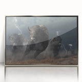 Framed wall art featuring a striking silver-accented buffalo design, showcasing intricate details and vibrant colors, perfect for wildlife enthusiasts and home decor.